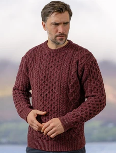 Wool Cashmere Aran Sweater - Rich Burgundy