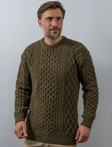 Wool Cashmere Aran Sweater - Loden