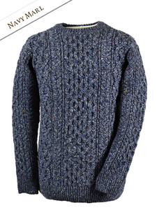 Wool Cashmere Aran Sweater - Navy Marl