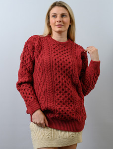 Women's Oversized Wool Cashmere Aran Sweater - Red Earth