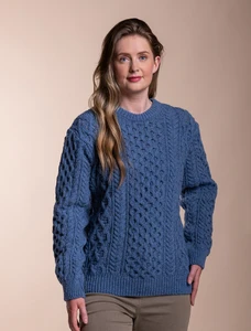 Women's Oversized Wool Cashmere Aran Sweater - Blue Ocean