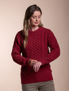 Women's Oversized Wool Cashmere Aran Sweater - Red Earth