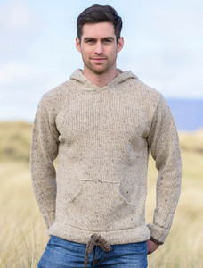 Men's Wool Hoodie with Pouch Pocket - Beige