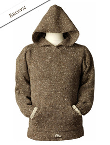 Men's Wool Hoodie with Pouch Pocket - Brown