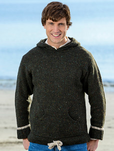 Men's Wool Hoodie with Pouch Pocket - Forest Green