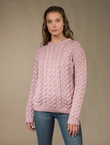 Women's Super Soft Aran Crew Neck Sweater - Winter Rose