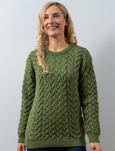 Women's Super Soft Aran Crew Neck Sweater - Meadow Green