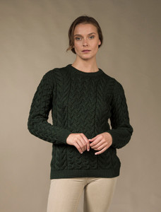 Women's Super Soft Aran Crew Neck Sweater - Seaweed Green