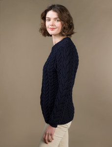 Women's Super Soft Aran Crew Neck Sweater - Ink