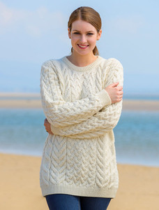 Women's Super Soft Aran Crew Neck Sweater - Classic Aran