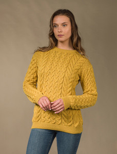 Women's Super Soft Aran Crew Neck Sweater - Yellow