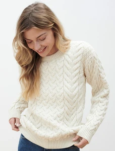 Women's Super Soft Aran Crew Neck Sweater - Classic Aran