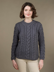 Women's Super Soft Aran Crew Neck Sweater - Slate  Grey
