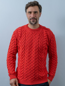 Super Soft Aran Crew Neck Sweater - Coral
