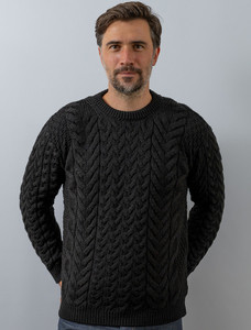 Super Soft Aran Crew Neck Sweater - Black
