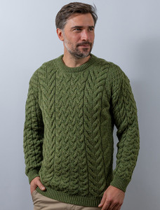 Super Soft Aran Crew Neck Sweater - Meadow Green