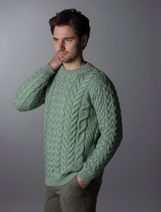 Super Soft Aran Crew Neck Sweater - Seafoam Green