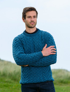 Super Soft Aran Crew Neck Sweater - Irish Sea