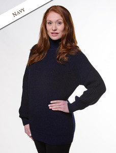 Women's Merino Ribbed Turtleneck Sweater- Navy