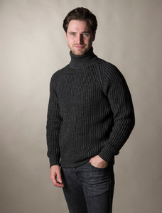 Fisherman's Merino Ribbed Turtleneck Sweater -  Charcoal