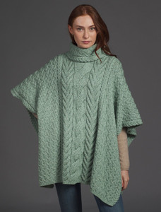 Super Soft Cowl Neck Poncho - Seafoam