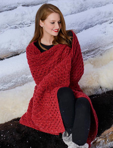 Wool Cashmere Aran Throw - Red