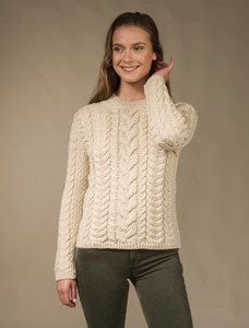Rope Cable Crew Aran Sweater - Oatmeal
