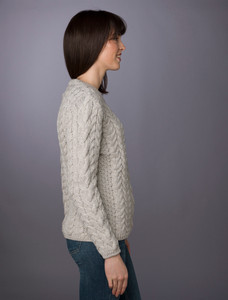 Rope Cable Crew Aran Sweater - Silver Marl