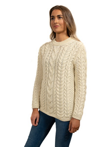 Rope Cable Crew Aran Sweater - Natural White