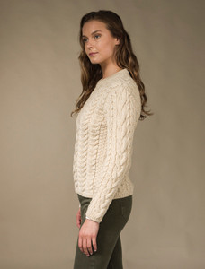 Rope Cable Crew Aran Sweater - Oatmeal