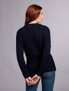 Rope Cable Crew Aran Sweater - Navy