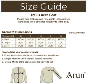 Trellis Aran Coat‎‎‎‎ - Size Guide