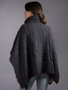 Merino Wool Patchwork Poncho with Collar - Derby