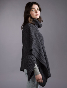 Merino Wool Patchwork Poncho with Collar - Derby