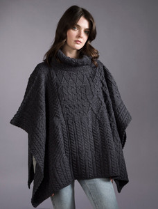 Merino Wool Patchwork Poncho with Collar - Derby
