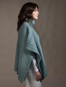 Merino Wool Patchwork Poncho with Collar - Misty Marl