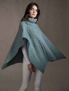Merino Wool Patchwork Poncho with Collar - Misty Marl