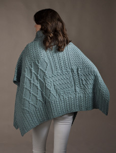 Merino Wool Patchwork Poncho with Collar - Misty Marl