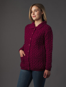 Ladies Merino Button Cardigan - Fuschia