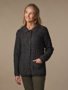 Ladies Merino Button Cardigan - Charcoal