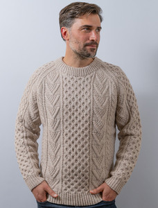 Mens Handknit Honeycomb Stitch Sweater - Honey Oat