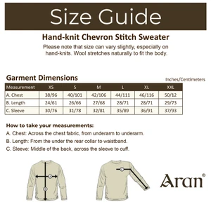 Mens Handknit Honeycomb Stitch Sweater - Size Guide