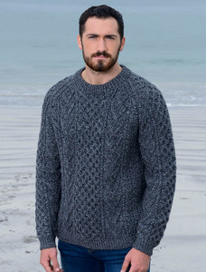 Mens Handknit Honeycomb Stitch Sweater - Charcoal