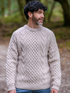 Mens Handknit Honeycomb Stitch Sweater - Honey Oat