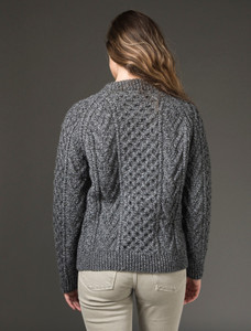 Handknit New Wool Honeycomb Stitch Aran Sweater - Charcoal