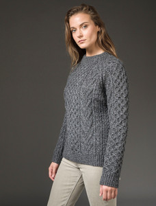 Handknit New Wool Honeycomb Stitch Aran Sweater - Charcoal