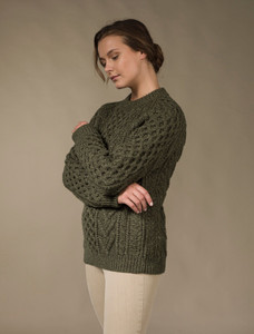 Hand-knit Chevron Stitch Sweater -Moss