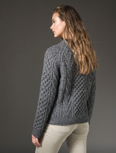 Handknit New Wool Honeycomb Stitch Aran Sweater - Charcoal
