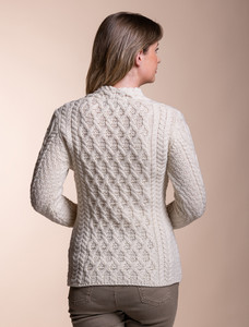 Lattice Cable V Neck Sweater - Natural White