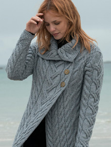 Ladies Super Soft Long Cable Knit Aran Cardigan 